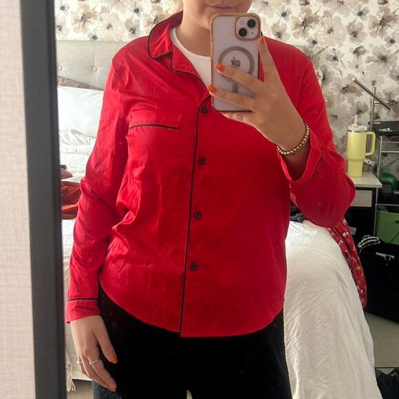Red satin pajama top - Picture 1 of 6